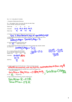 Sec. 1.2 A: Using letters for Variables I. Examples of Mathematical