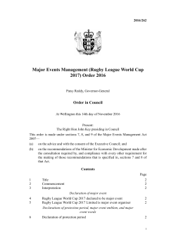 Major Events Management (Rugby League World Cup 2017