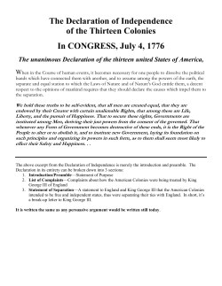 The Declaration of Independence of the Thirteen Colonies In