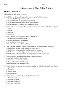 Assessment: The Bill of Rights