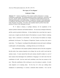 The Legacy of `Two Dogmas` - Catherine Z. Elgin