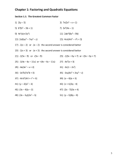 Chapter 1: Factoring and Quadratic Equations