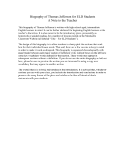 Biography of Thomas Jefferson for ELD Students A Note to the