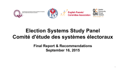 Election Systems Study Panel Comit&eacute; d`&eacute;tude des syst&egrave;mes