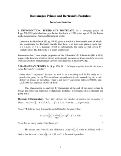 Ramanujan Primes and Bertrand`s Postulate