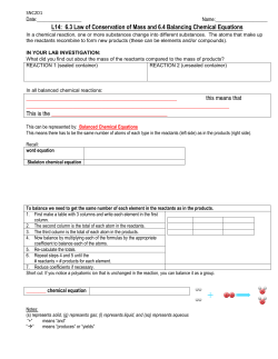L14: 6.3 Law of Conservation of Mass and 6.4 Balancing Chemical