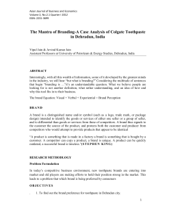 The Mantra of Branding-A Case Analysis of Colgate Toothpaste in