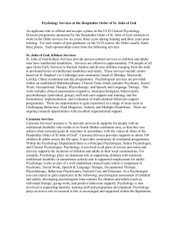 Psychology Services at the Hospitaller Order of St. John of God An
