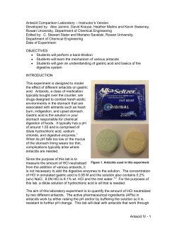 Antacid Comparison Laboratory &ndash; Instructor`s Version