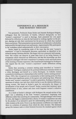 EXPERIENCE AS A RESOURCE FOR FEMINIST THOUGHT