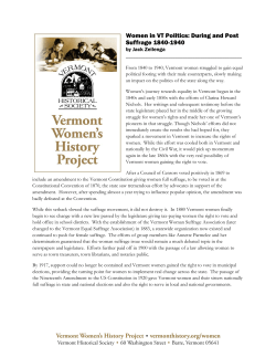 Women in VT Politics: During and Post Suffrage 1840-1940