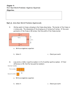 Chapter 4 4.3: Real-World Problems: Algebraic Equations Objective