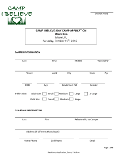 CAMP I BELIEVE: DAY CAMP APPLICATION Miami Zoo Miami, FL