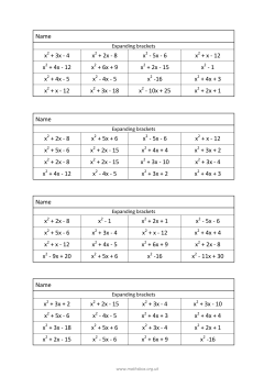 Name x + 3x - 4 x + 2x - 8 x - 5x - 6 x + x - 12 x + 4x - 12 x