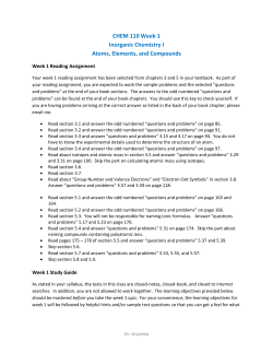 CHEM 110 Week 1 Inorganic Chemistry I Atoms