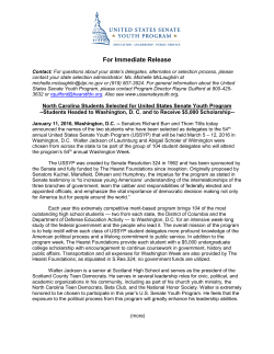 For Immediate Release - United States Senate Youth Scholarship