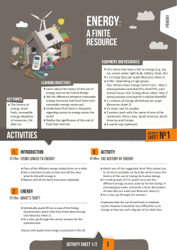 A finite resource Activity 1 &ndash; Energy