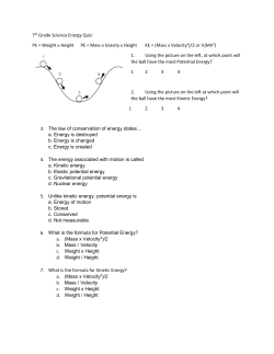 7th Grade Science Energy Quiz: PE = Weight x Height PE = Mass x