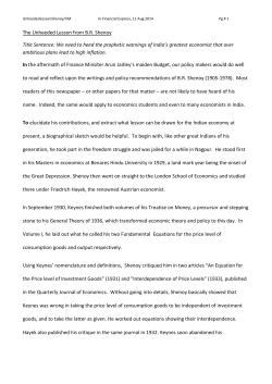 The Unheeded Lesson from B.R. Shenoy Title Sentence: We need