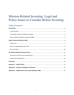 Mission-Related Investing: Legal and Policy