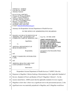 ADHS`s Response to Motion Seeking Determination of Standard