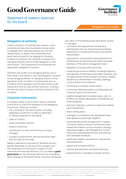 Good Governance Guide &mdash; Statement of matters reserved for the