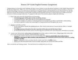 Honors 10th Grade English Summer Assignment