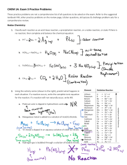 CHEM 1A: Exam 3 Practice Problems