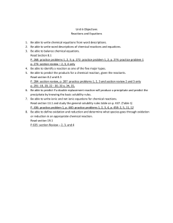 Unit 6 Objectives Reactions and Equations 1. Be able to write