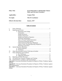 Policy Title: Sexual Misconduct or Relationship Violence Policy and