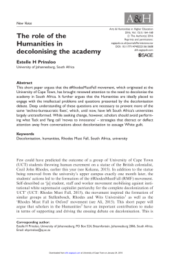 The role of the Humanities in decolonising the