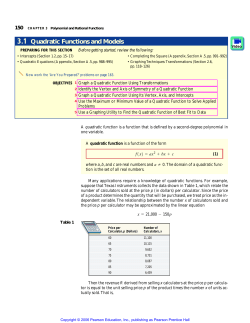 3.1 Quadratic Functions and Models