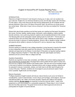 Summer Reading Assignments - Dickson County High School