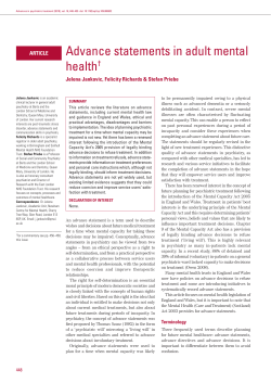 Advance statements in adult mental health&dagger;