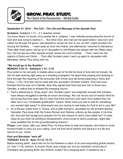 September 21, 2014 – The Call – The Life and Message of the