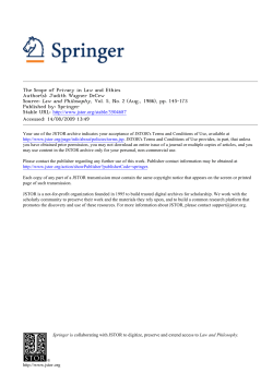 The Scope of Privacy in Law and Ethics Author(s): Judith Wagner