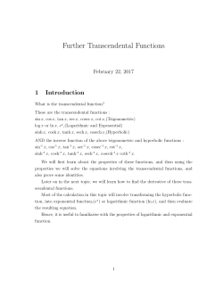 Handout 1 &ndash; Further Transcendental Functions
