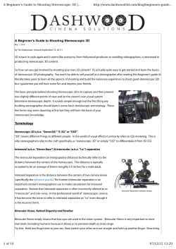 Beginner`s Guide to Shooting Stereoscopic 3D