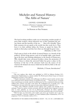 Michelet and Natural History: The Alibi of Nature1