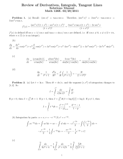 Review of Derivatives, Integrals, Tangent Lines. Solutions Manual