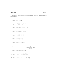 Math 220 March 5 I. Find the absolute maximum and absolute