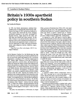 Britain`s 1930s Apartheid Policy in Southern Sudan