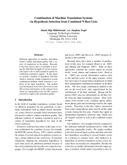 Combination of Machine Translation Systems via Hypothesis