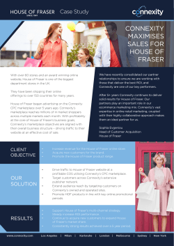 CONNEXITY MAXIMISES SALES FOR HOUSE OF FRASER