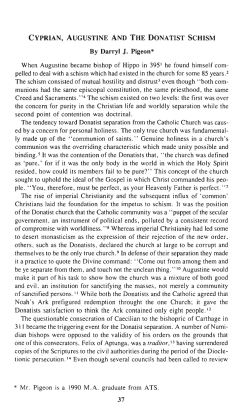 Cyprian, Augustine and the Donatist Schism