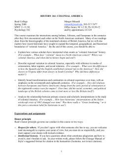 1 HISTORY 361: COLONIAL AMERICA Reed College Margot