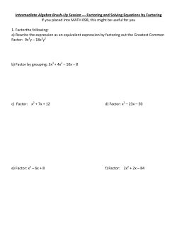 Intermediate Algebra Brush-Up Session --