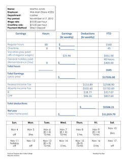 Earnings Hours Earnings (bi weekly) Deductions (bi weekly) YTD 80
