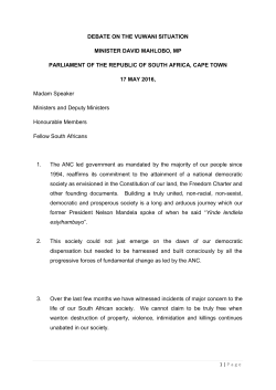 Minister Mahlobo: Debate on Situation in Vuwani: 17 May 2016