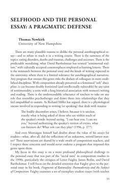 SELFHOOD AND THE PERSONAL ESSAY: A PRAGMATIC DEFENSE